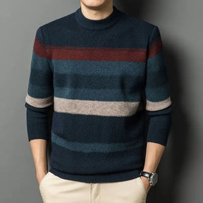 suéter masculino listrado azul gola alta inverno elegante casual sofisticado