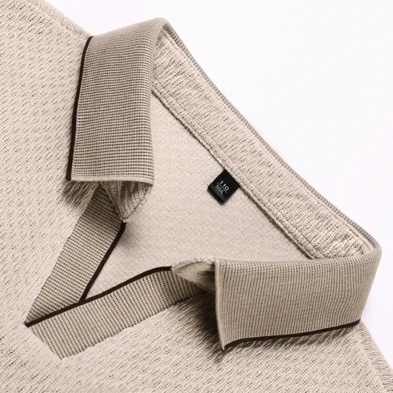 camisa polo masculina de tricot manga longa com tecido macio e elegante exibindo textura do knitwear