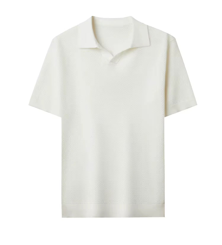 Polo Masculina Respirável em Algodão Texturizado