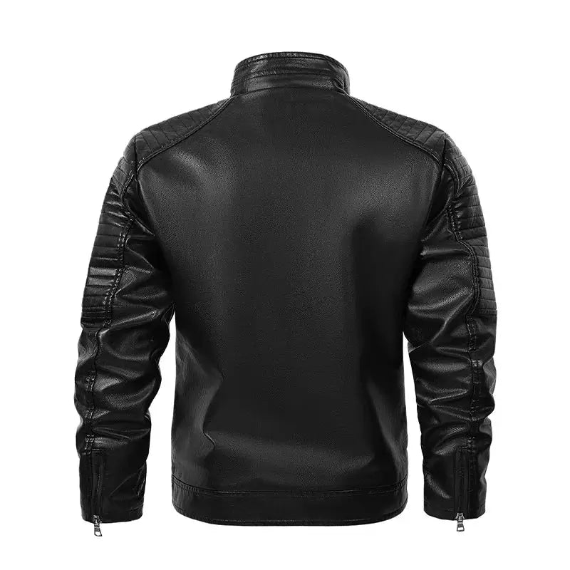 jaqueta masculina estilo couro biker com detalhes matelassê nos ombros
