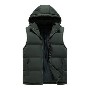 colete masculino puffer verde com capuz e zíper frontal estilo moderno e quente para inverno