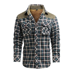 Camisa flanela masculina xadrez forrada para inverno 