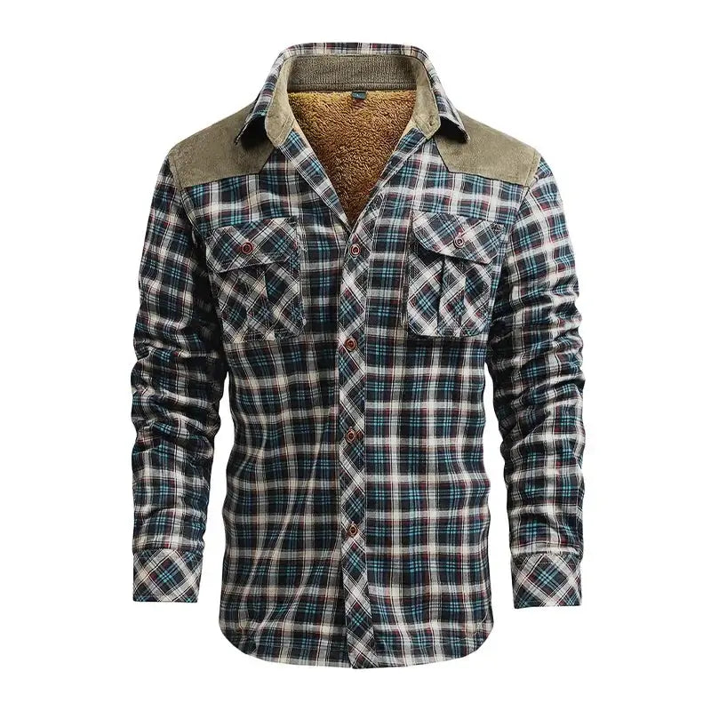 Camisa flanela masculina xadrez forrada para inverno 
