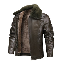 Jaqueta masculina marrom premium com interior peluciado térmico e gola removível estilo aviador para inverno