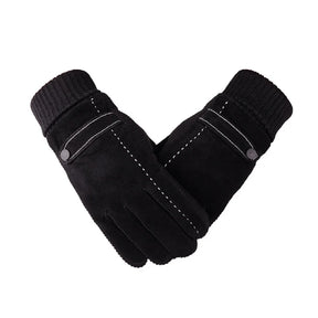 Luva masculina preta em couro legítimo com função touchscreen e forro térmico para inverno e uso diário.