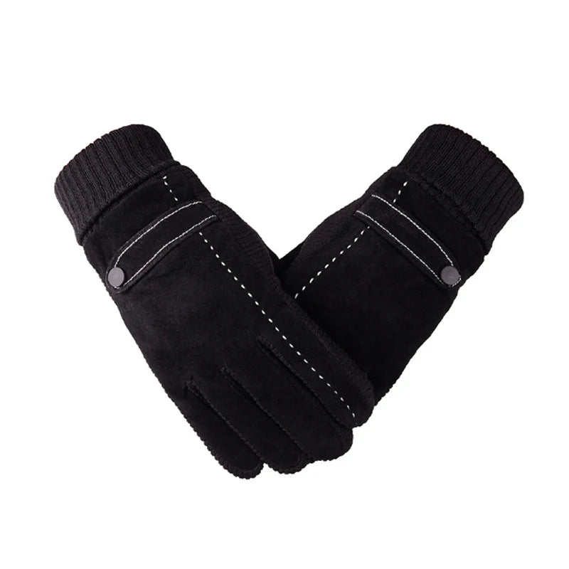 Luva masculina preta em couro legítimo com função touchscreen e forro térmico para inverno e uso diário.