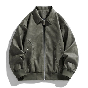 Jaqueta bomber masculina preta em couro premium com zíper metálico e visual urbano sofisticado.