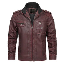jaqueta masculina em couro biker com gola alta e zíper frontal