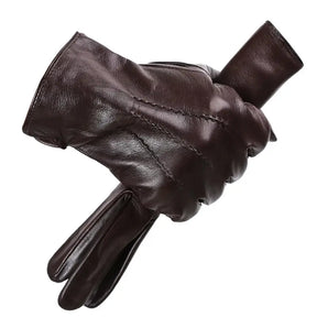 Luva Masculina Verona marrom escuro em couro premium com acabamento elegante e proteção térmica para dias frios.