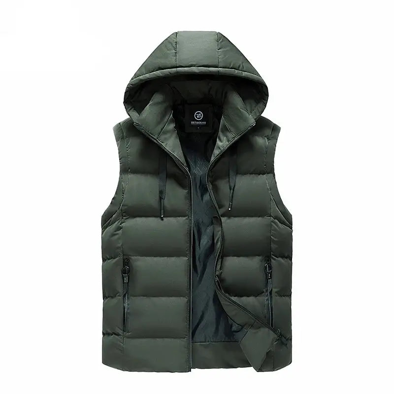 colete masculino acolchoado claro com capuz removível e bolsos com zíper ideal para inverno e uso casual