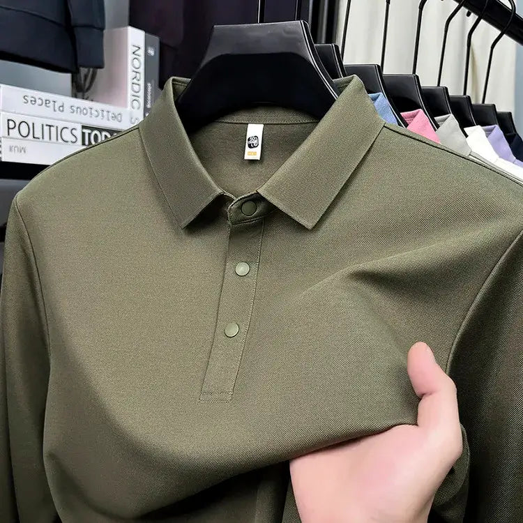 Camisa Polo Masculina Milano SilkBlend – Manga Longa Respirável Elegante