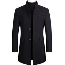 Sobretudo masculino de lã premium preto com corte alongado elegante e visual sofisticado para inverno e ocasiões executivas