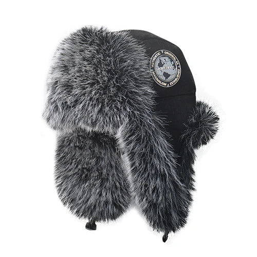Chapéu russo masculino preto com pele sintética térmica estilo aviador para inverno e frio intenso.