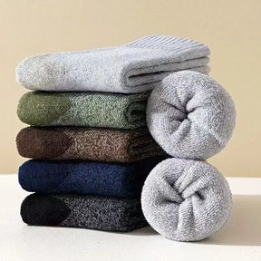 Meia masculina térmica de lã cano alto para inverno kit com 3 pares cinza com interior macio e espesso.