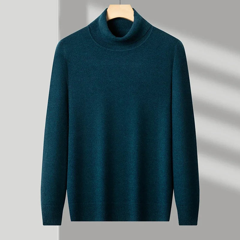suéter masculino verde escuro gola alta estilo elegante slim fit para inverno sofisticado