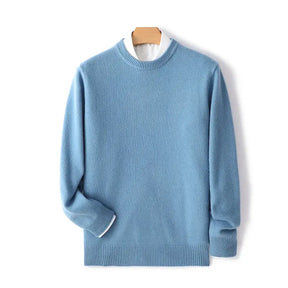 Suéter masculino em lã e cashmere com gola careca e textura elegante para inverno