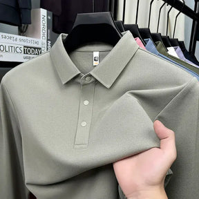 Camisa Polo Masculina Milano SilkBlend – Manga Longa Respirável Elegante