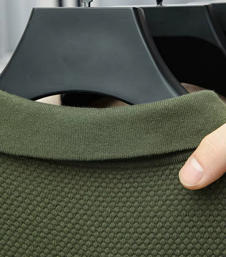 Polo Masculina Respirável em Algodão Texturizado