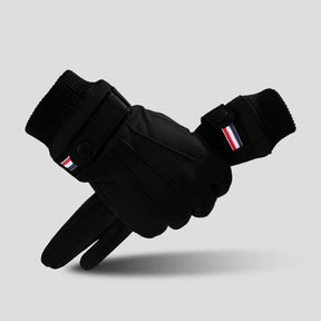 Luva masculina térmica bege estilo camurça com forro plush e função touchscreen para inverno e moto.