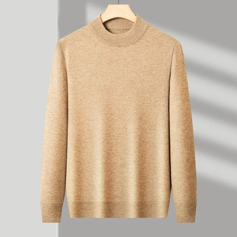 Suéter masculino gola alta em malha tricot dobrado em caixa preta com visual elegante para outono e inverno
