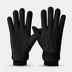 Luva masculina térmica bege estilo camurça com forro plush e função touchscreen para inverno e moto.