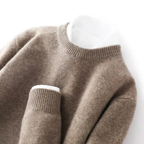 Suéter masculino em lã e cashmere com gola careca e textura elegante para inverno