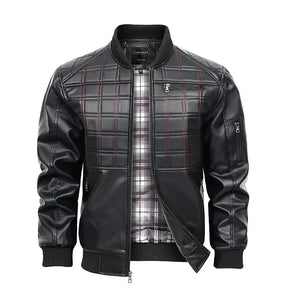 jaqueta masculina preta estilo couro bomber matelassê com zíper moderna