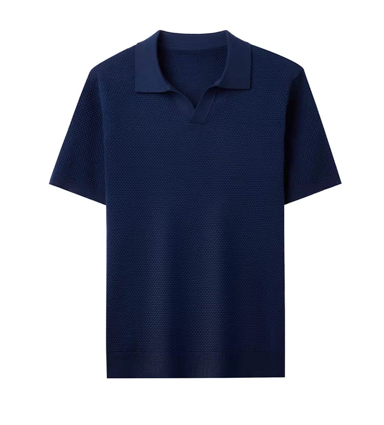Polo Masculina Respirável em Algodão Texturizado