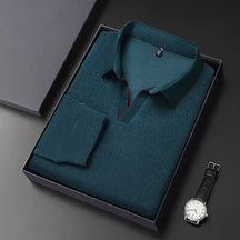 camisa polo masculina de tricot manga longa com tecido macio e elegante exibindo textura do knitwear