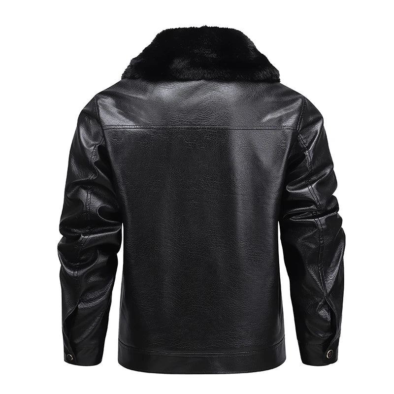 Jaqueta masculina marrom premium com interior peluciado térmico e gola removível estilo aviador para inverno