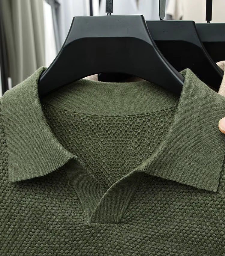 Polo Masculina Respirável em Algodão Texturizado