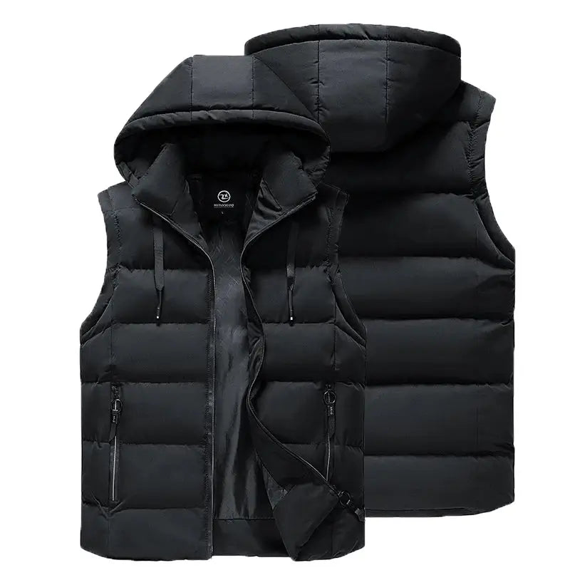 colete masculino acolchoado claro com capuz removível e bolsos com zíper ideal para inverno e uso casual