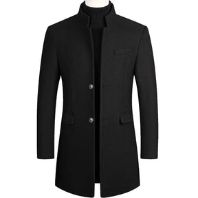 Sobretudo masculino de lã premium com corte alongado elegante e visual sofisticado para inverno e ocasiões executivas