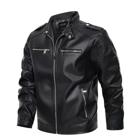 jaqueta masculina preta estilo couro biker com zíper frontal moderna