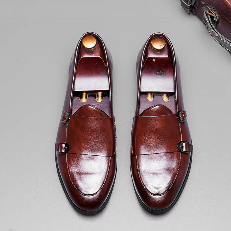 Sapato Masculino Monk Strap Em Couro Polido
