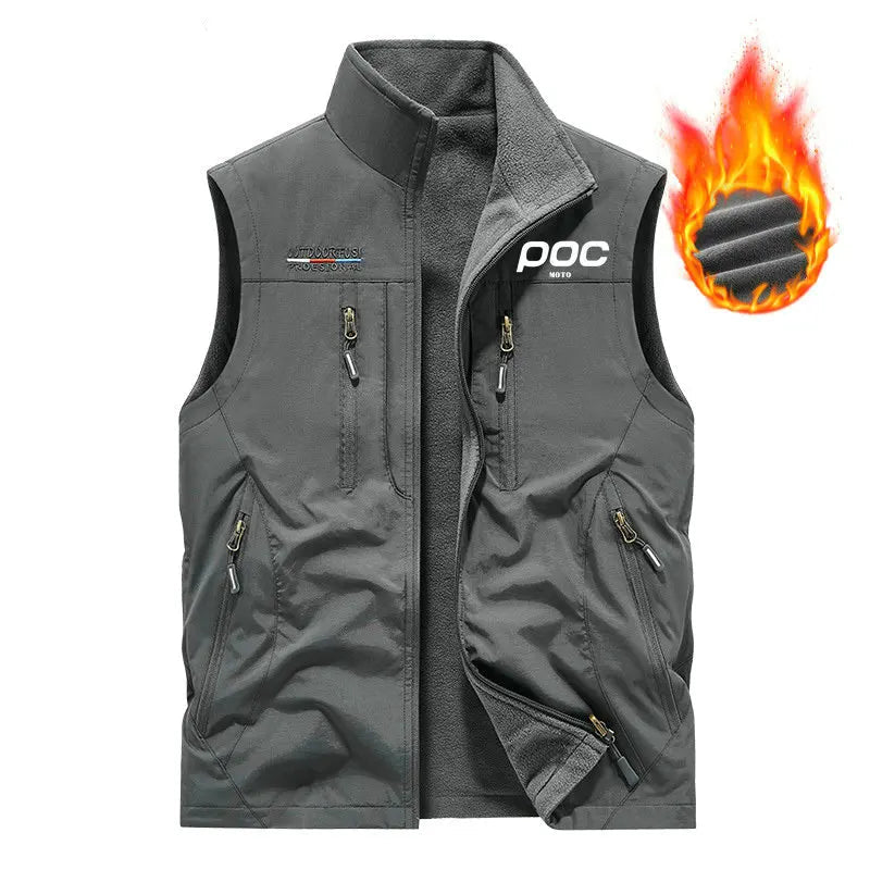 colete masculino fleece preto dupla face com múltiplos bolsos e zíper ideal para inverno e atividades ao ar livre