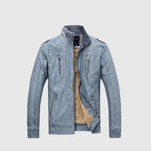 Jaqueta biker masculina azul com forro interno térmico e design moderno