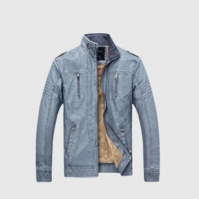 Jaqueta biker masculina azul com forro interno térmico e design moderno