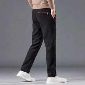 Calça masculina de veludo cotelê com cintura elástica e cordão ajustável, modelo reto para outono e inverno