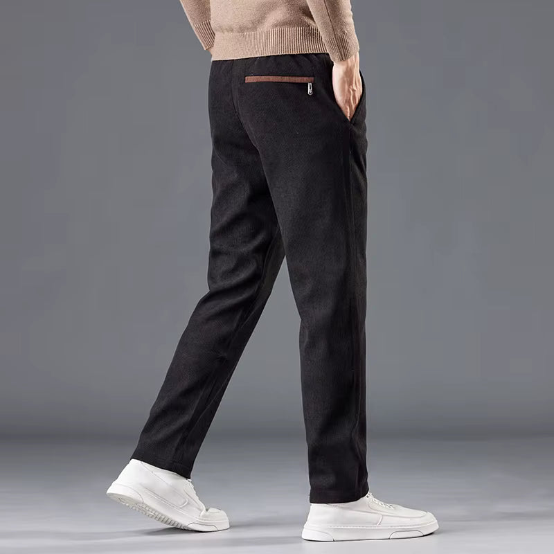 Calça masculina de veludo cotelê com cintura elástica e cordão ajustável, modelo reto para outono e inverno