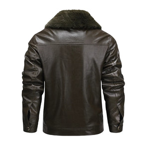 Jaqueta masculina marrom premium com interior peluciado térmico e gola removível estilo aviador para inverno