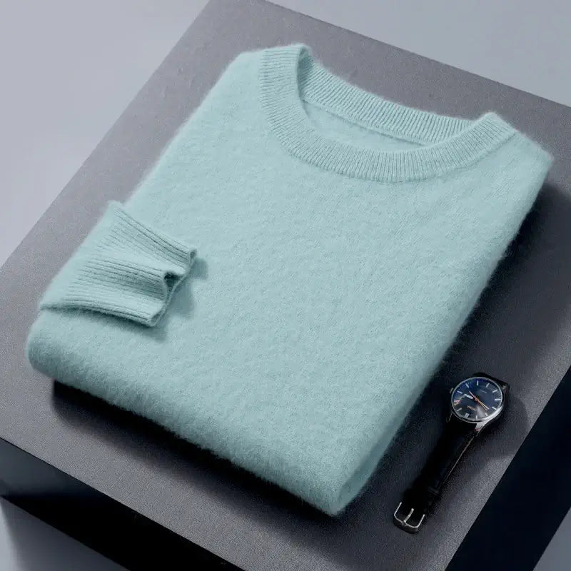 Suéter masculino  cashmere com gola careca e acabamento macio elegante para inverno