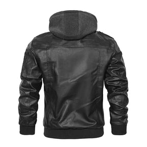 jaqueta masculina preto estilo couro com capuz removível biker moderna