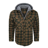 Jaqueta flanela masculina xadrez com capuz removível inverno
