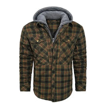 Jaqueta flanela masculina xadrez com capuz removível inverno
