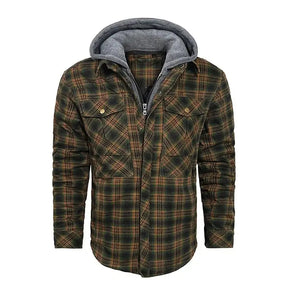 Jaqueta flanela masculina xadrez com capuz removível inverno
