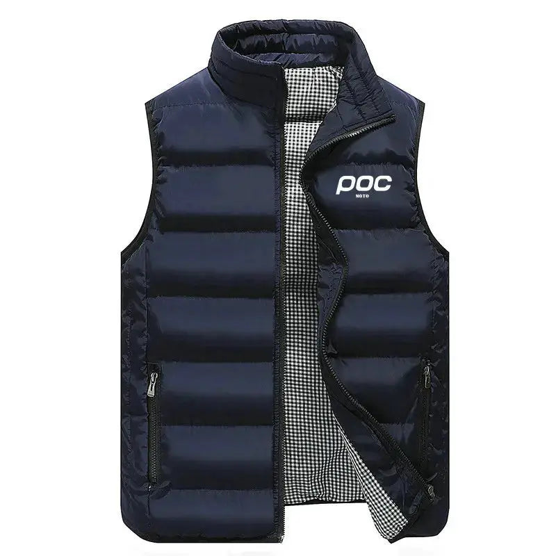 colete masculino acolchoado preto com zíper e bolsos frontais estilo casual moderno para inverno