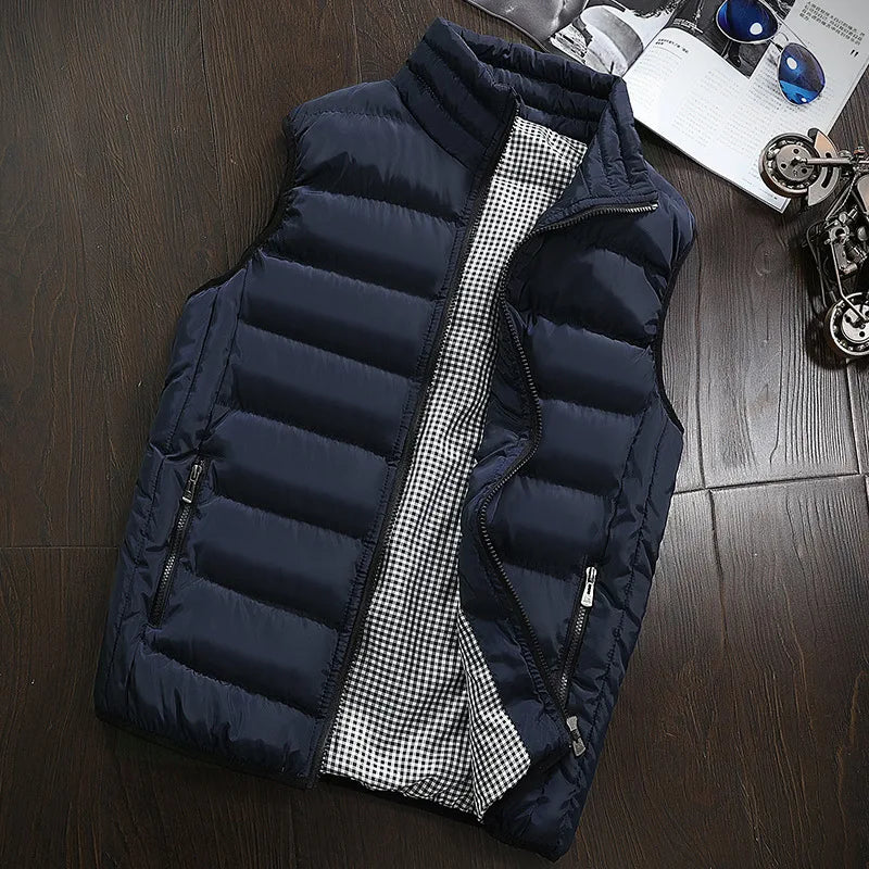 olete masculino preto puffer com bolsos e zíper frontal e forro interno estilizado xadrez ideal para inverno elegante