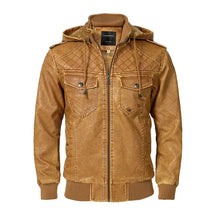 jaqueta masculina caramelo estilo couro biker com capuz removível e forro térmico