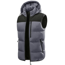 colete masculino acolchoado bicolor com capuz e zíper frontal estilo moderno para inverno